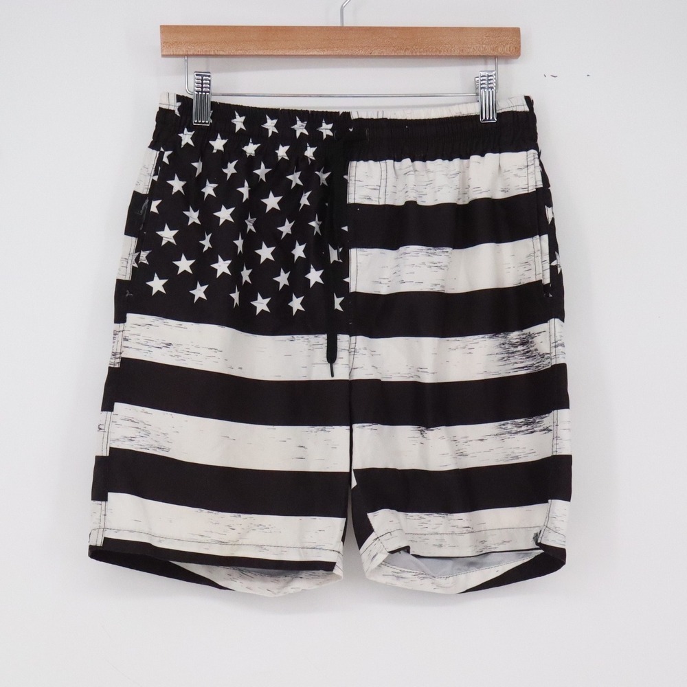 Unbranded Swim Trunks Mens S American Flag Black White Stars Stripes Excellent
